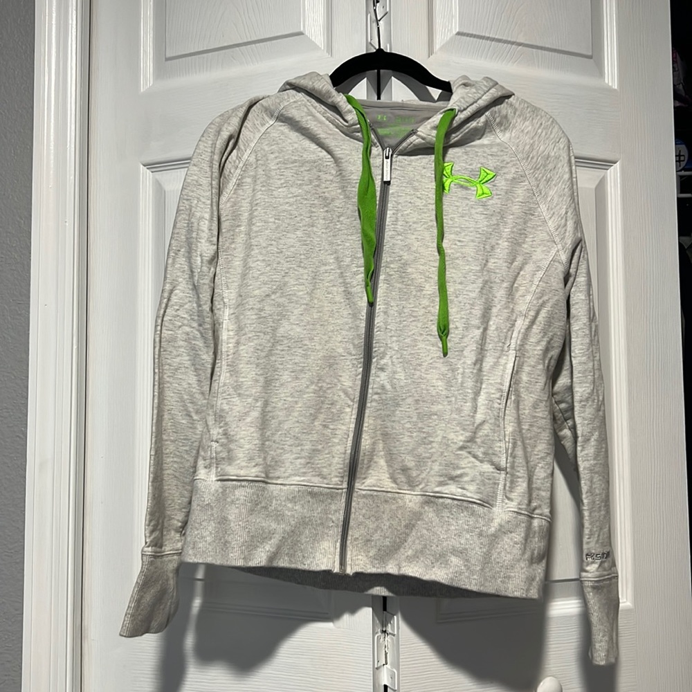 Under Armour Gray Zip-Up Hooded Sweatshirt- Size L